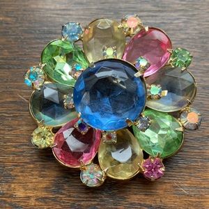 Vintage glass brooch in spring colours